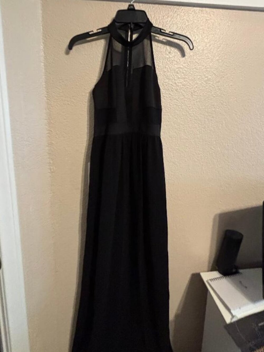 Charlotte Russe Black Maxi Sheer Halter Layover Dress Shorts Built In Size M